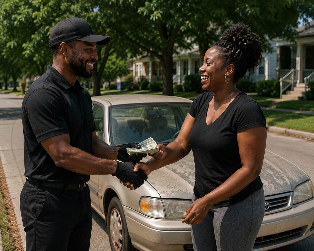Sell junk car near me — customer paid cash before free junk car removal and towing in Kansas City