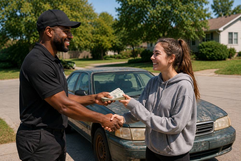 Junk cars for cash Kansas City — seller paid cash for a non-running sedan at same-day pickup